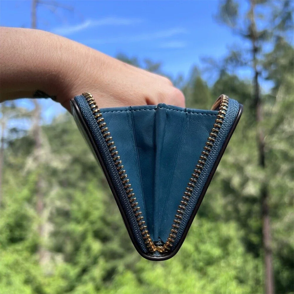 COACH Long Zip-Around Wallet Blue Smooth Leather with Brassy Gold Logo Hardware